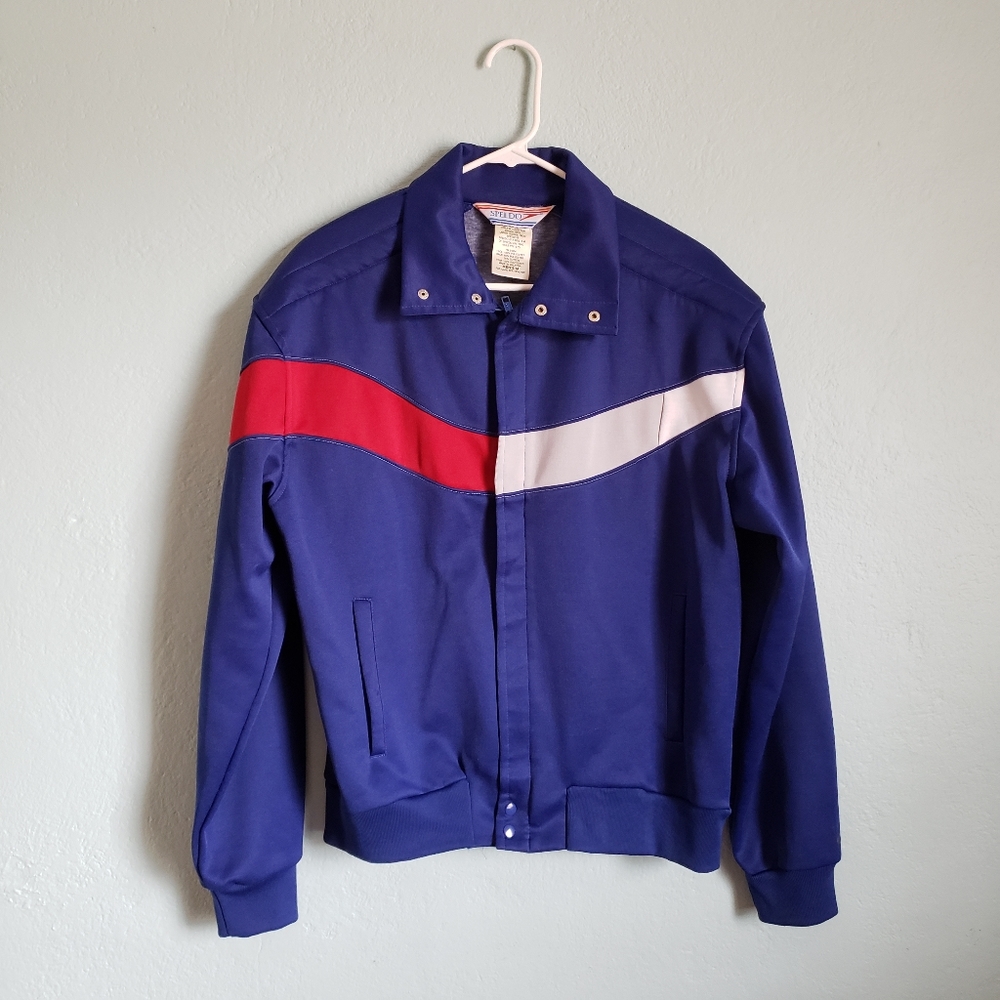 Men's vintage Speedo track jacket, red/white/gray, size Medium